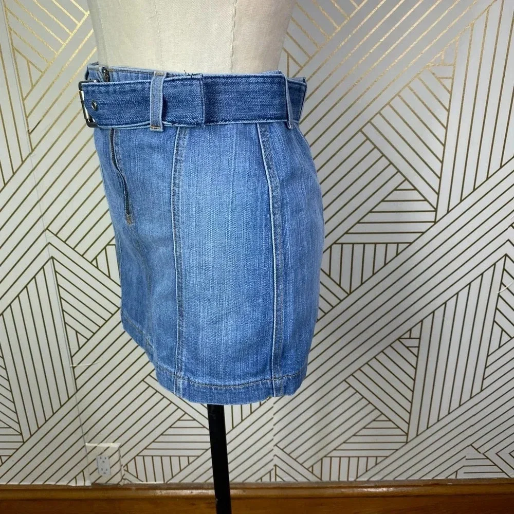 Carmar Belted Zip Front‎ Denim Jean Mini Skirt in Blue Size US 27